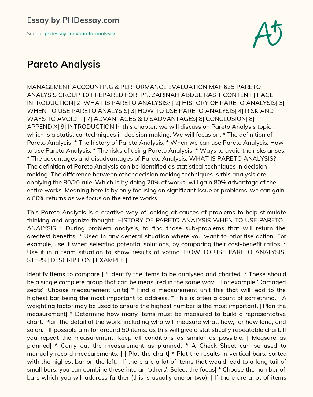 Pareto Analysis essay