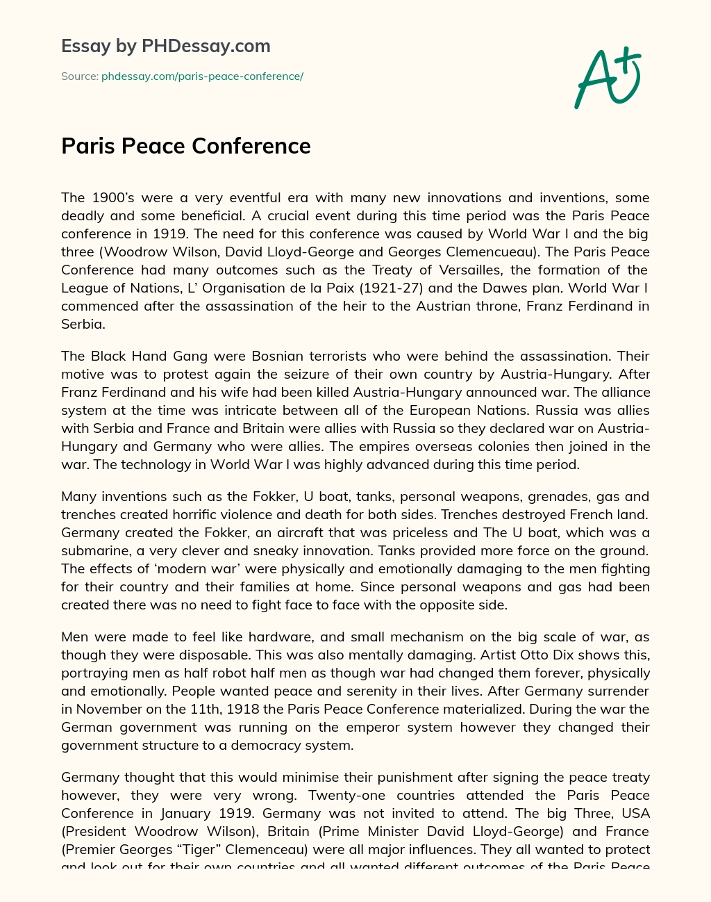 Paris Peace Conference essay