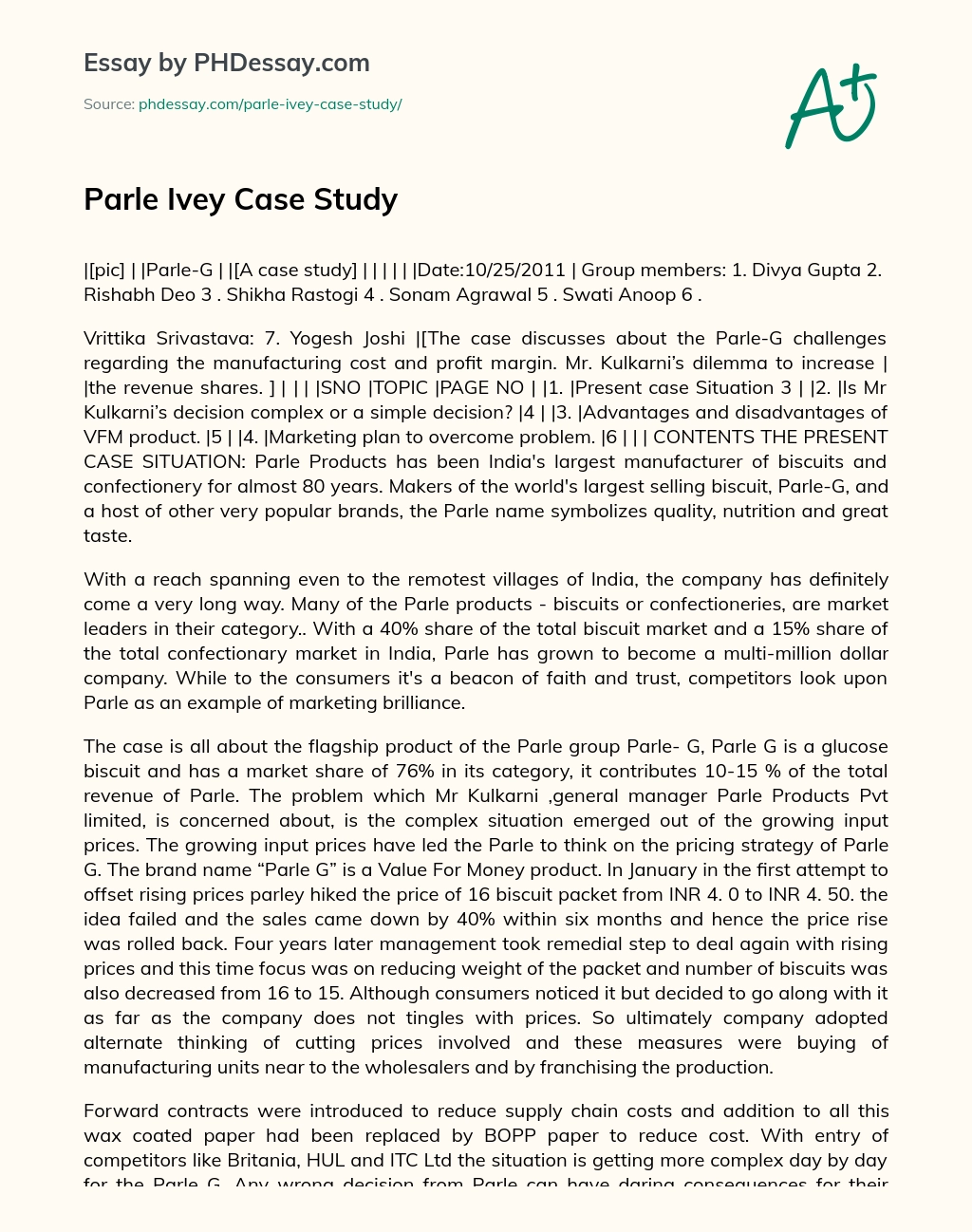 Parle Ivey Case Study essay
