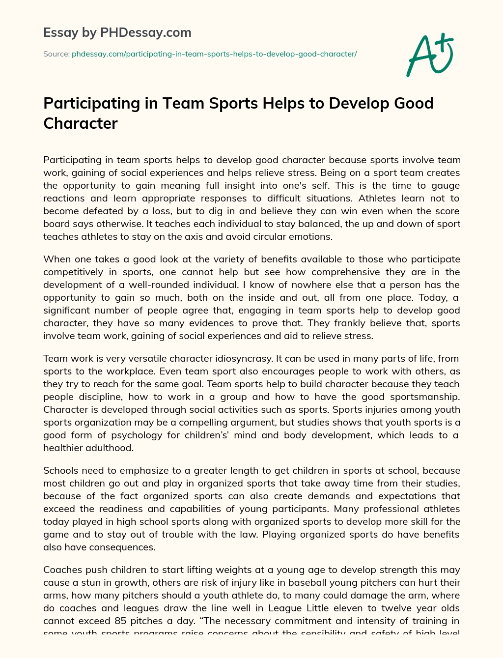 Participating in Team Sports Helps to Develop Good Character essay