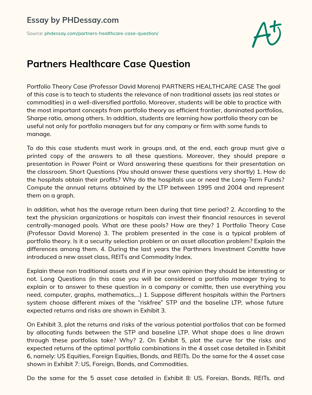 Partners Healthcare Case Question essay