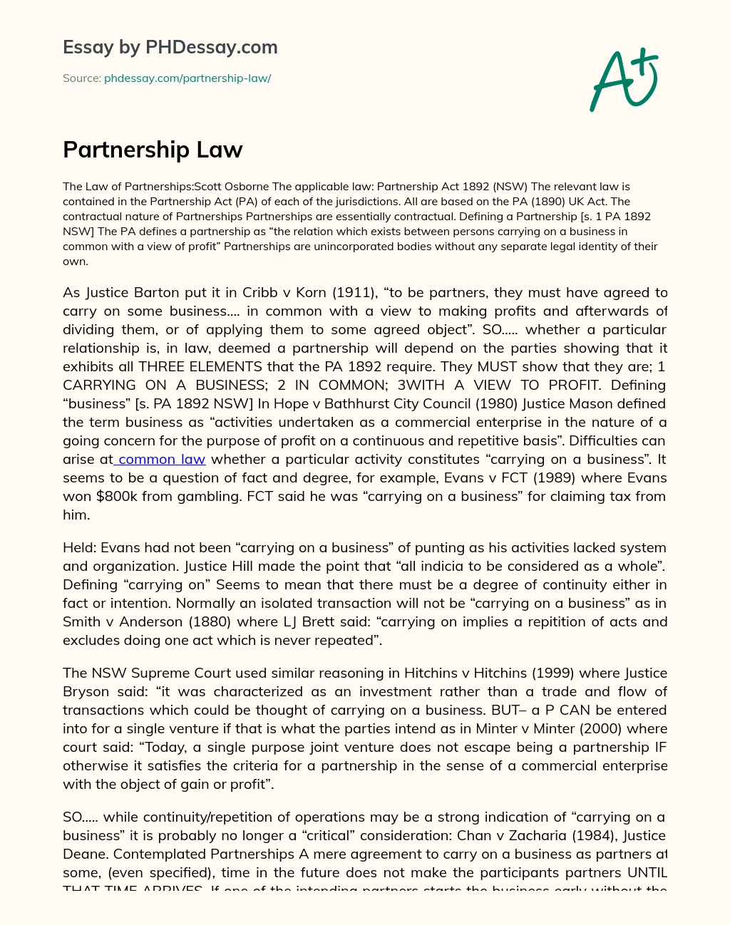 Partnership Law essay