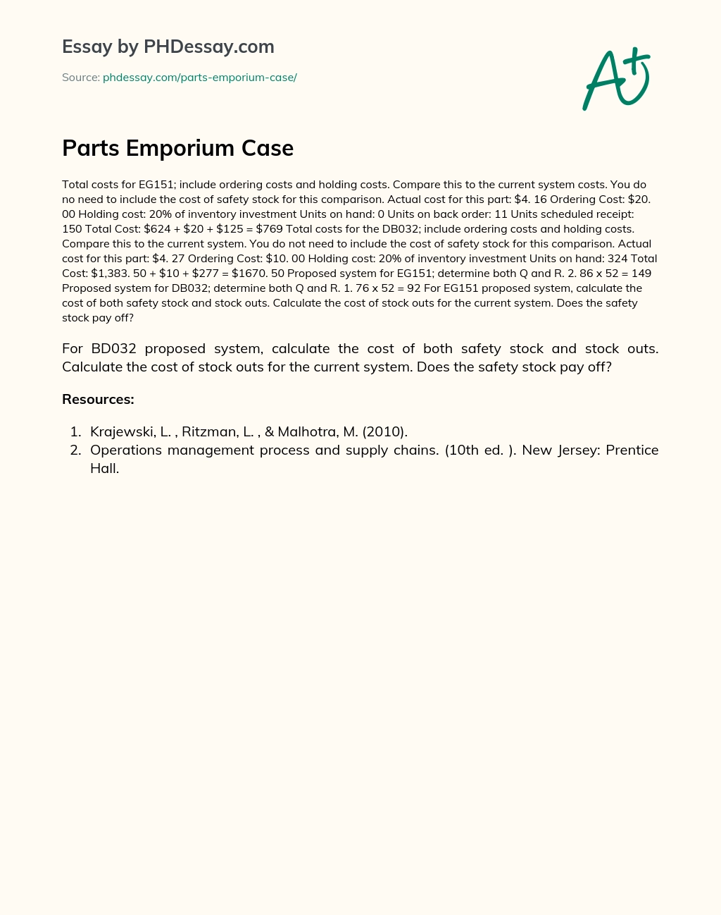 Parts Emporium Case essay