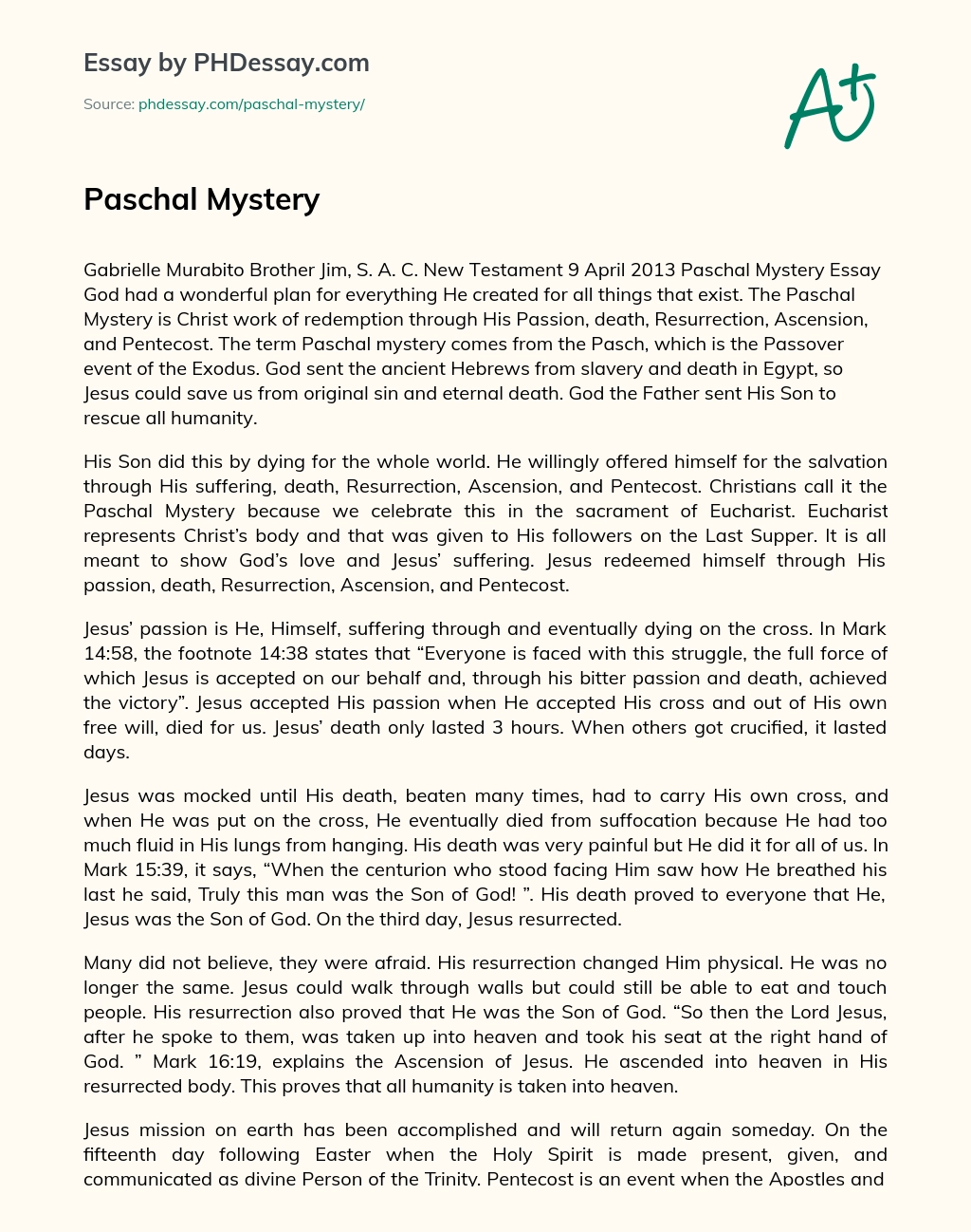 Paschal Mystery essay