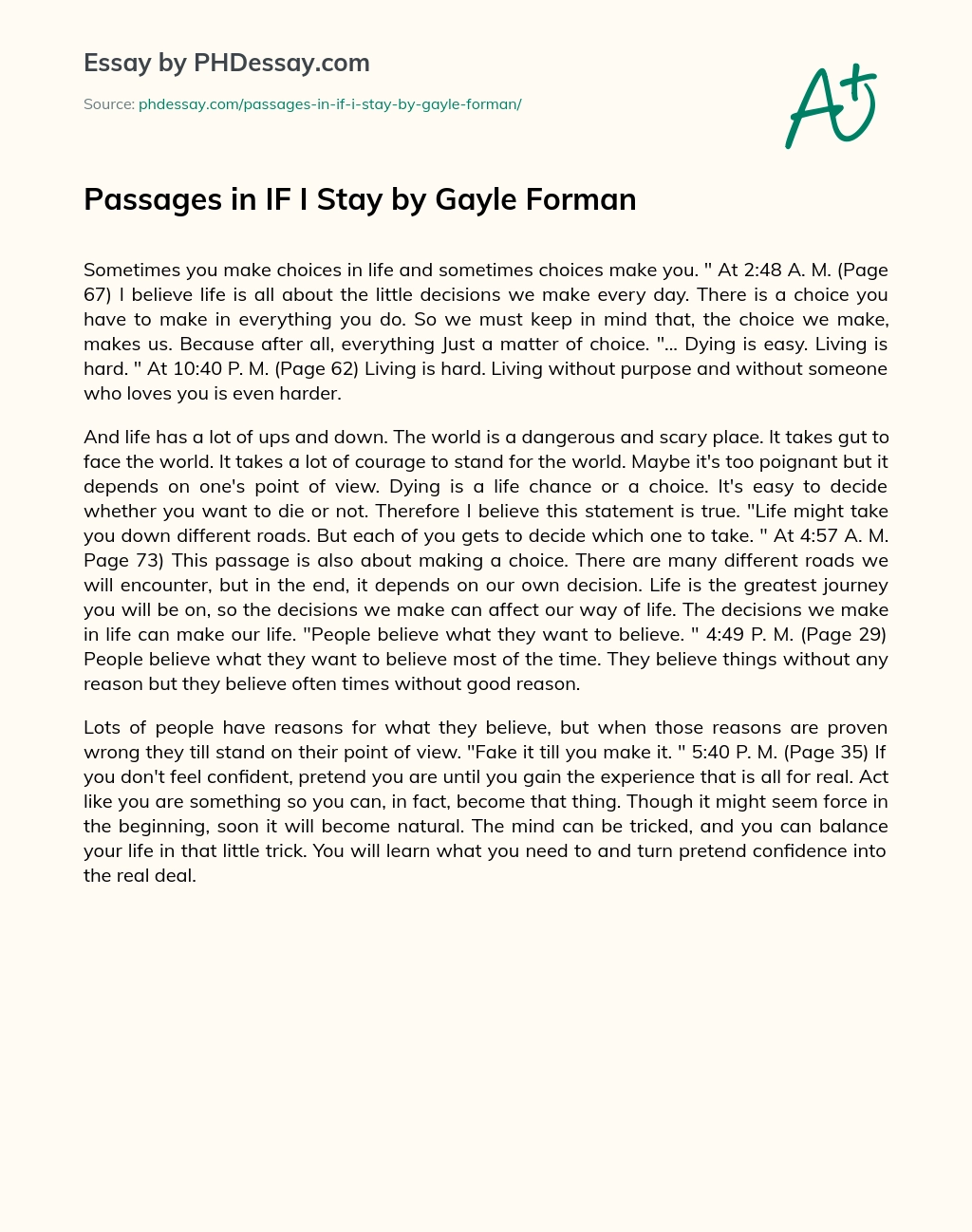 if i stay book review essay