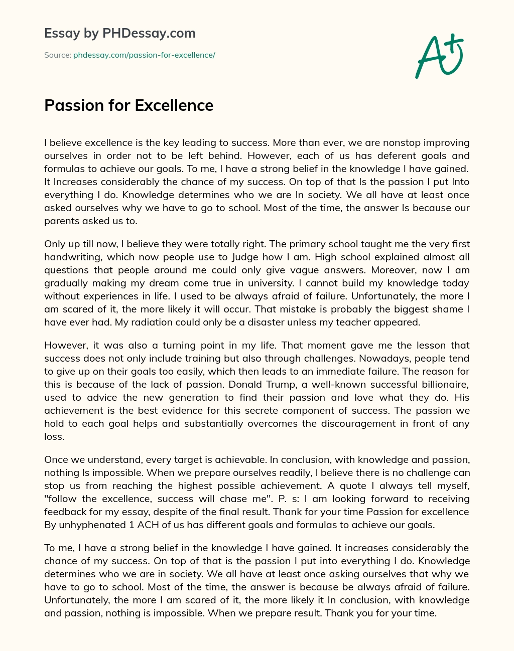 Passion for Excellence essay