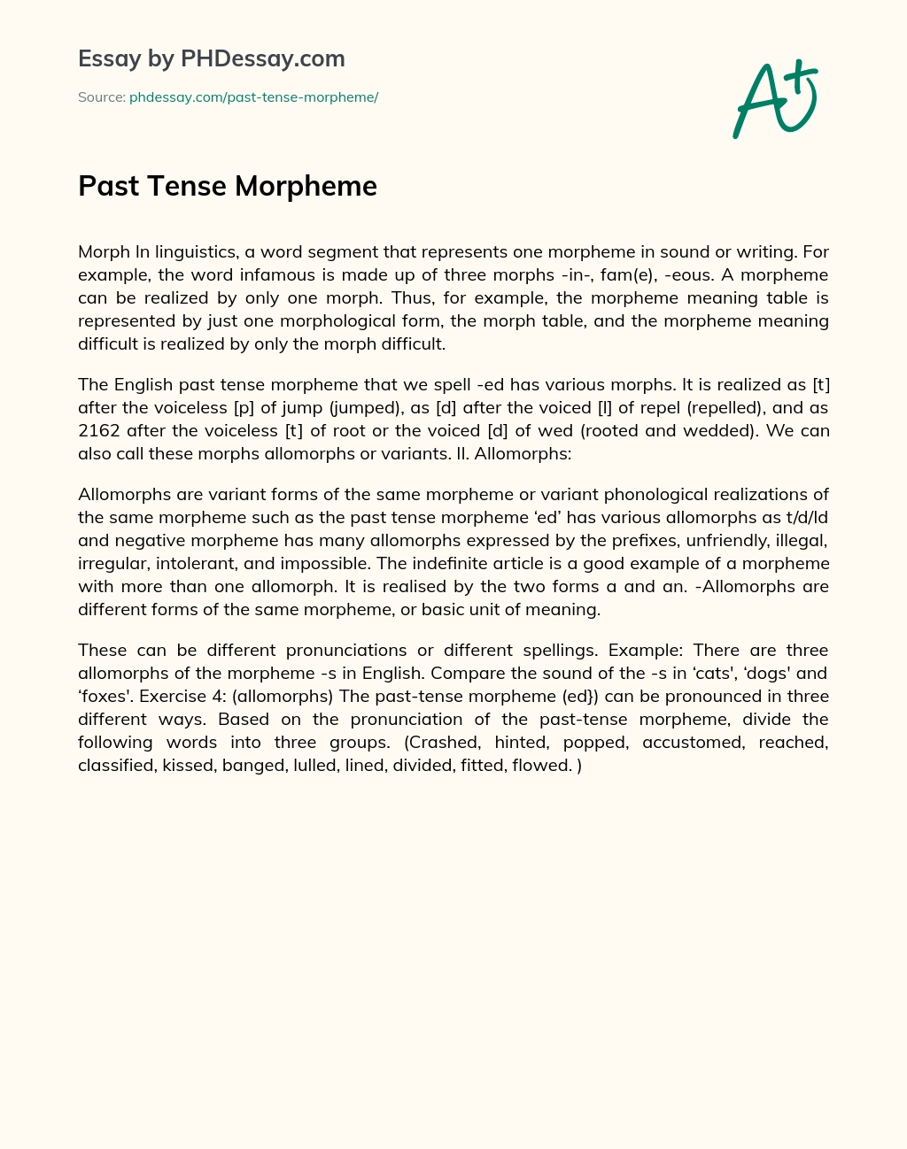 Past Tense Morpheme essay