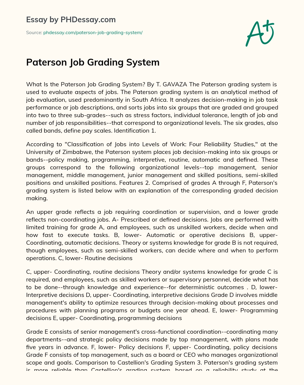 Paterson Job Grading System essay