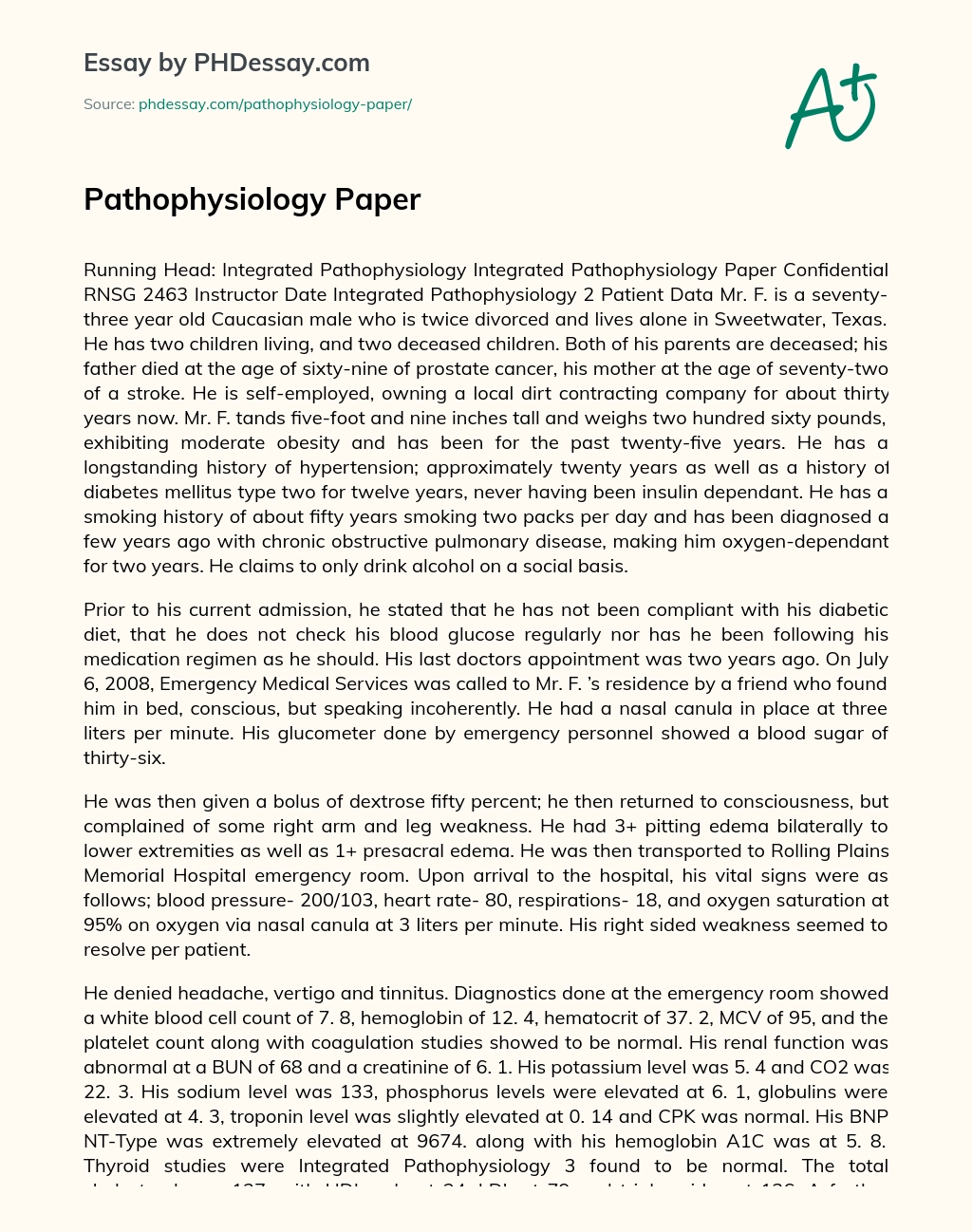Pathophysiology Paper essay