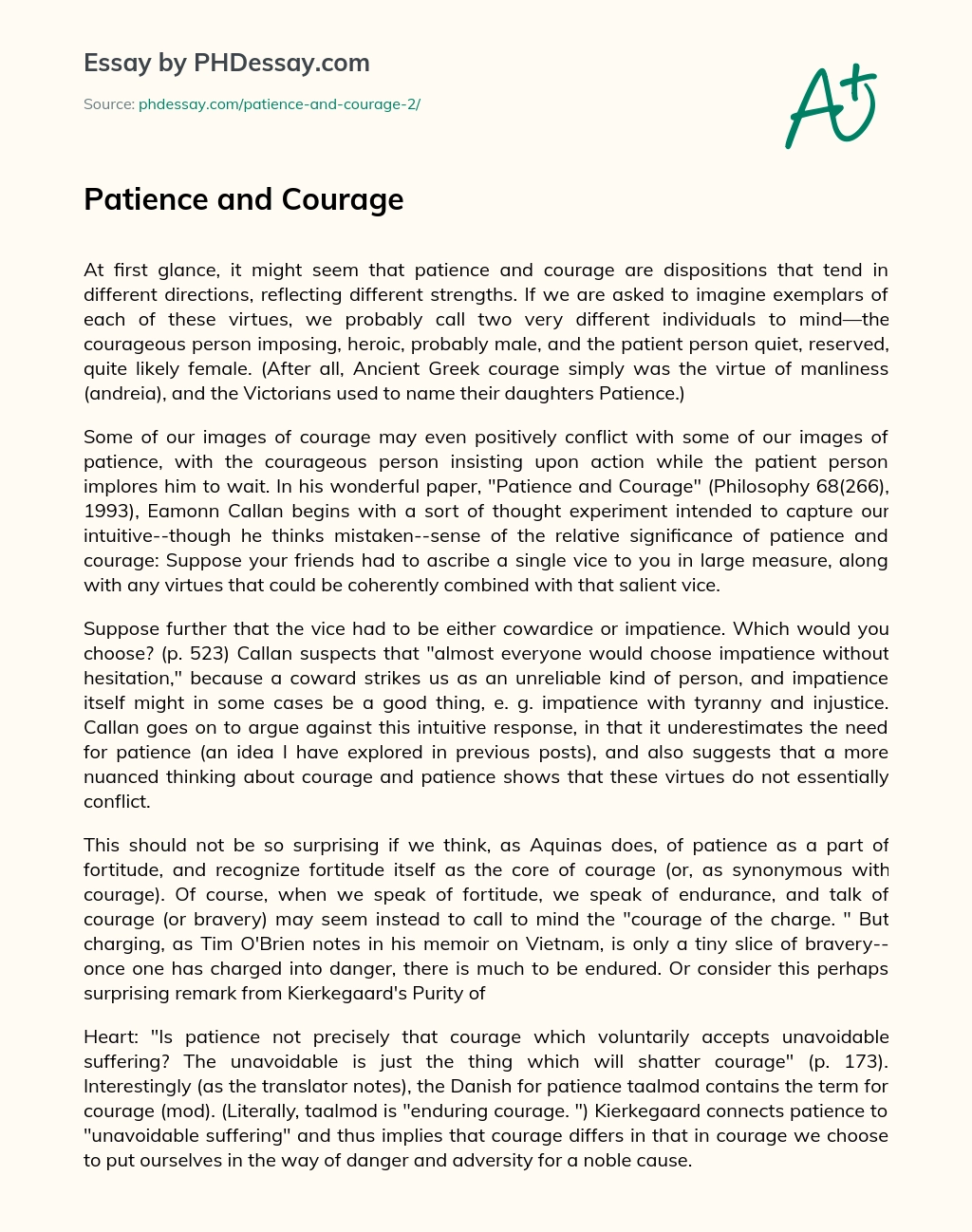﻿Patience and Courage essay