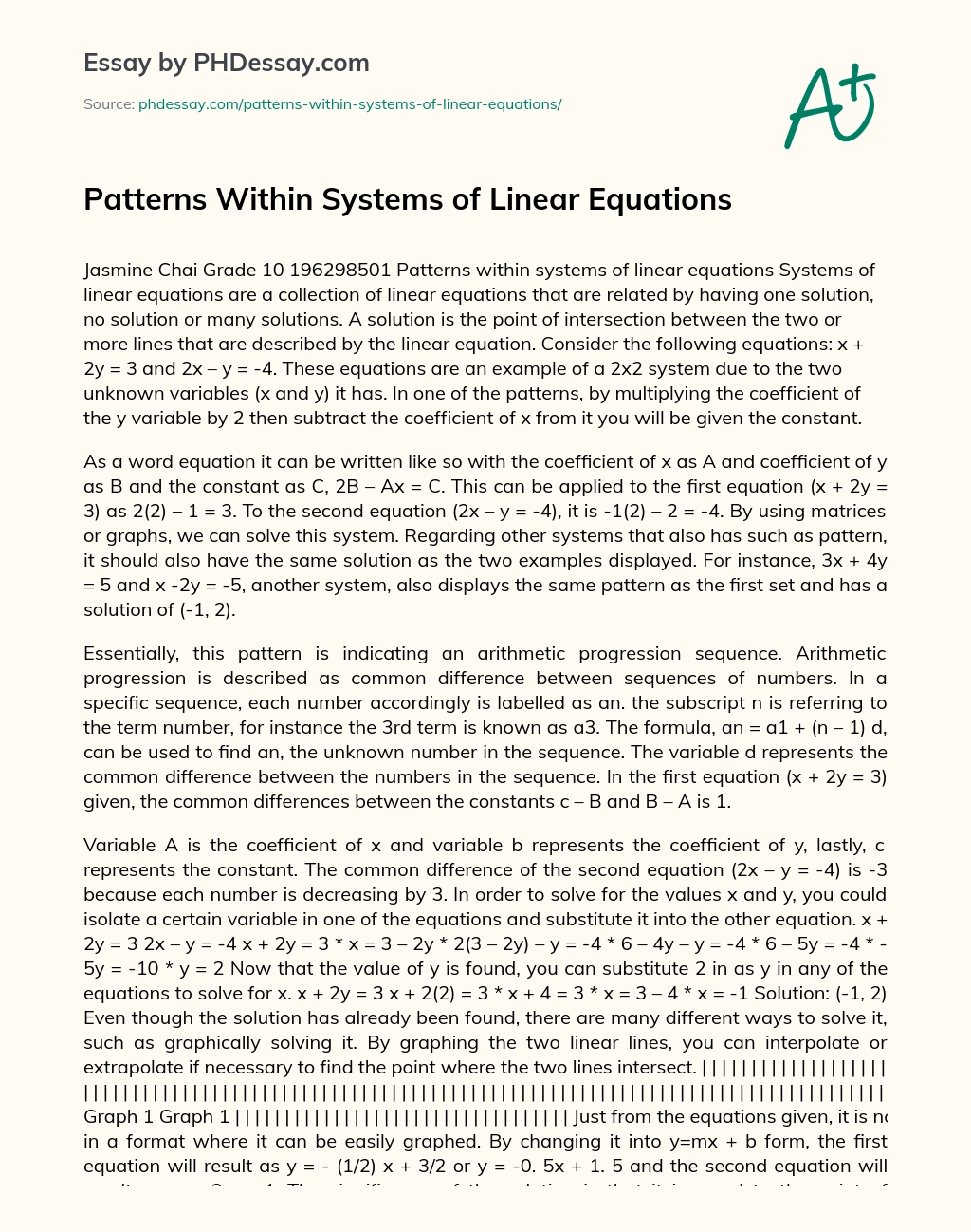 Patterns Within Systems of Linear Equations essay