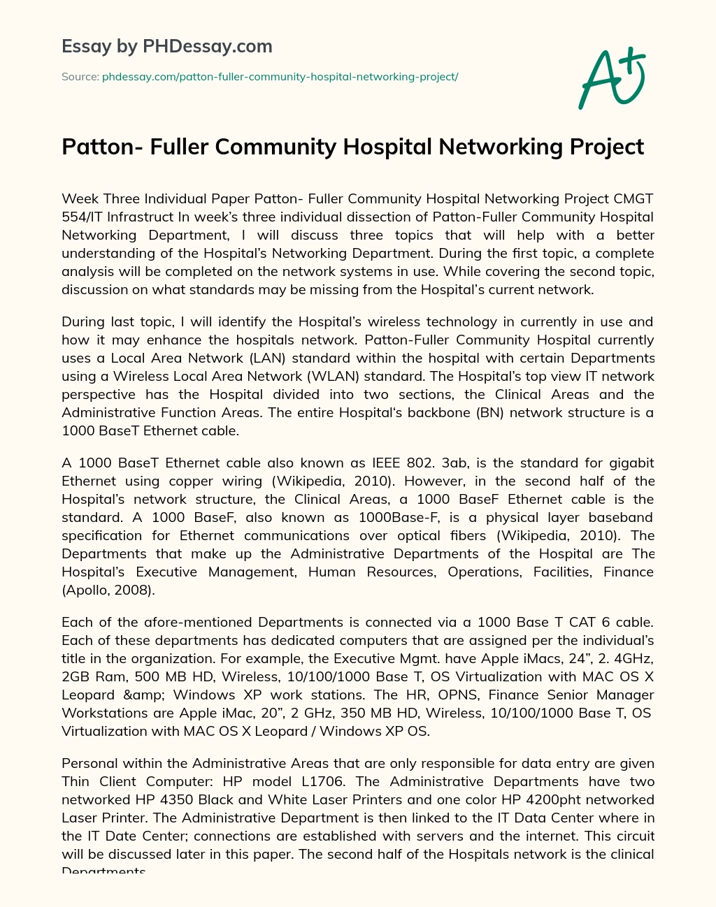 Patton-Fuller Community Hospital Networking Project essay