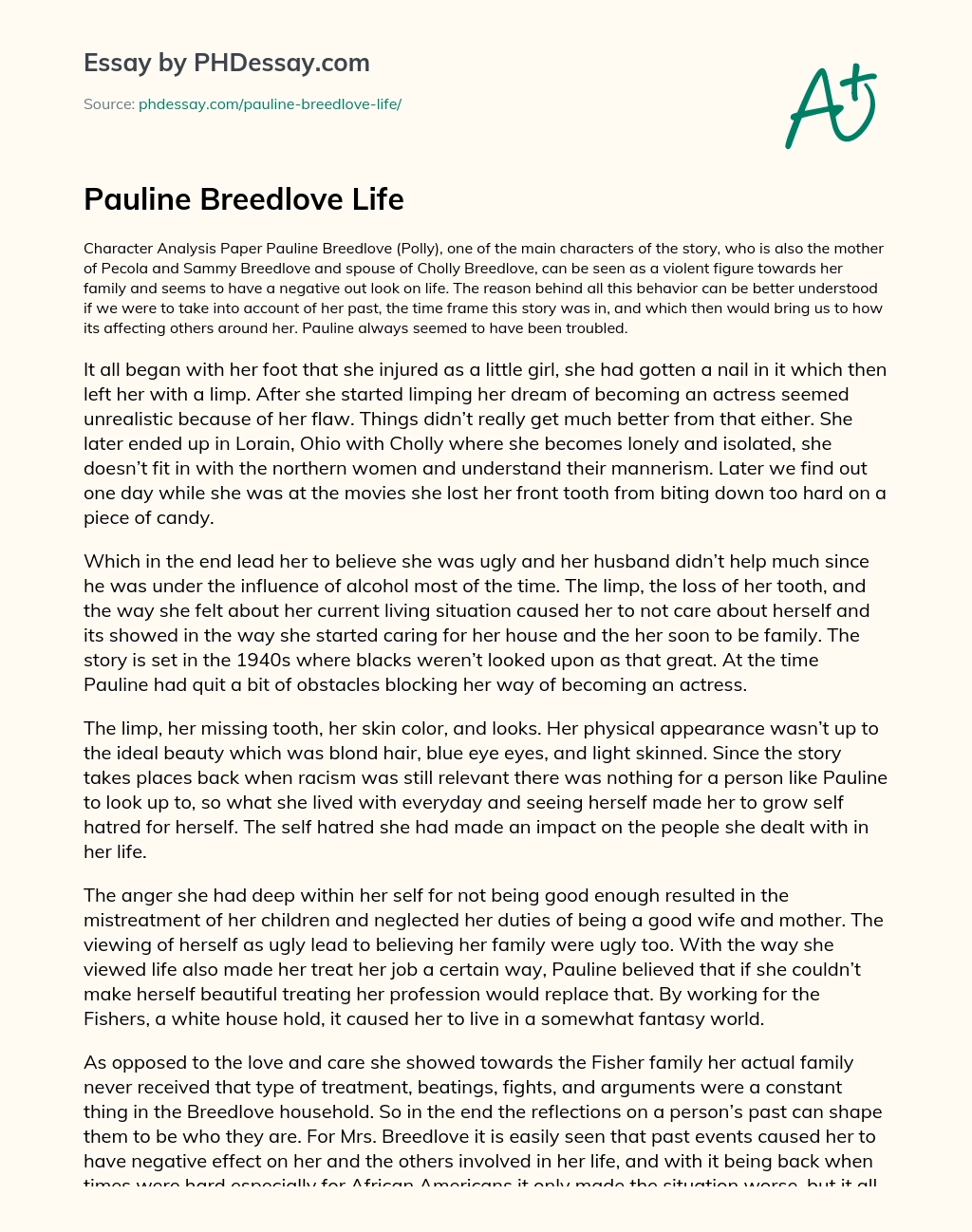 Pauline Breedlove Life essay