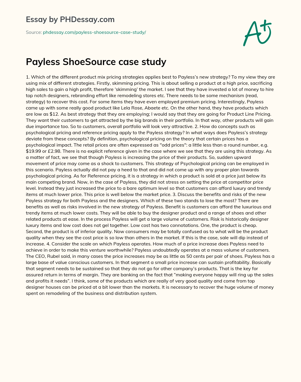 Payless ShoeSource case study essay