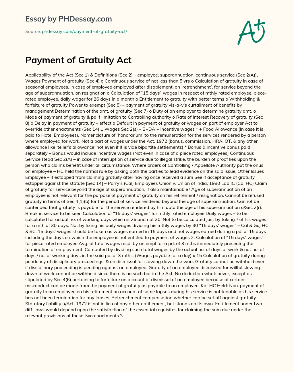 Payment of Gratuity Act essay