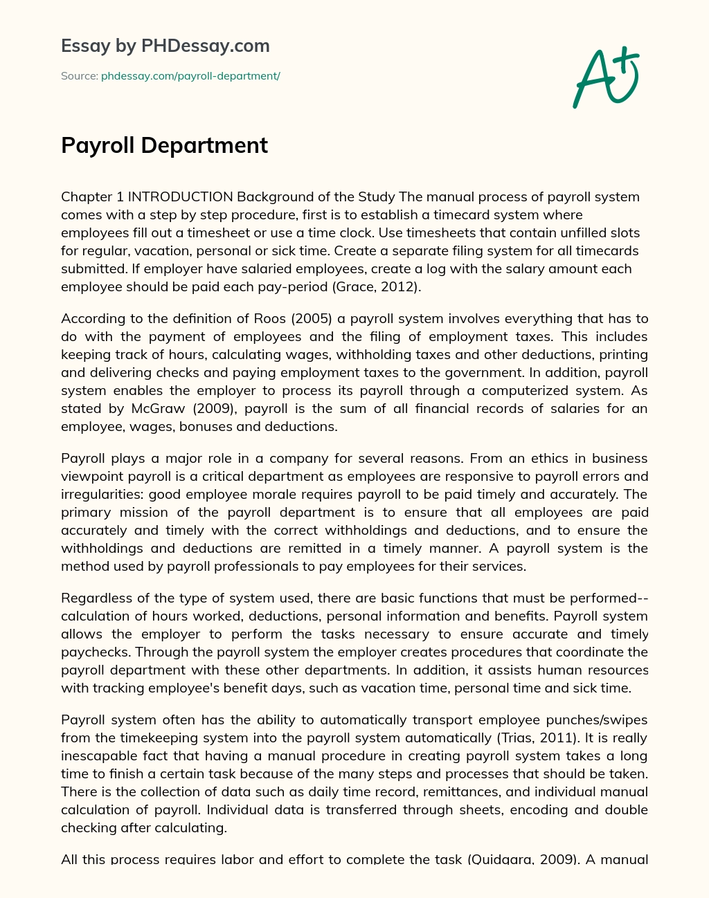 Payroll Department essay