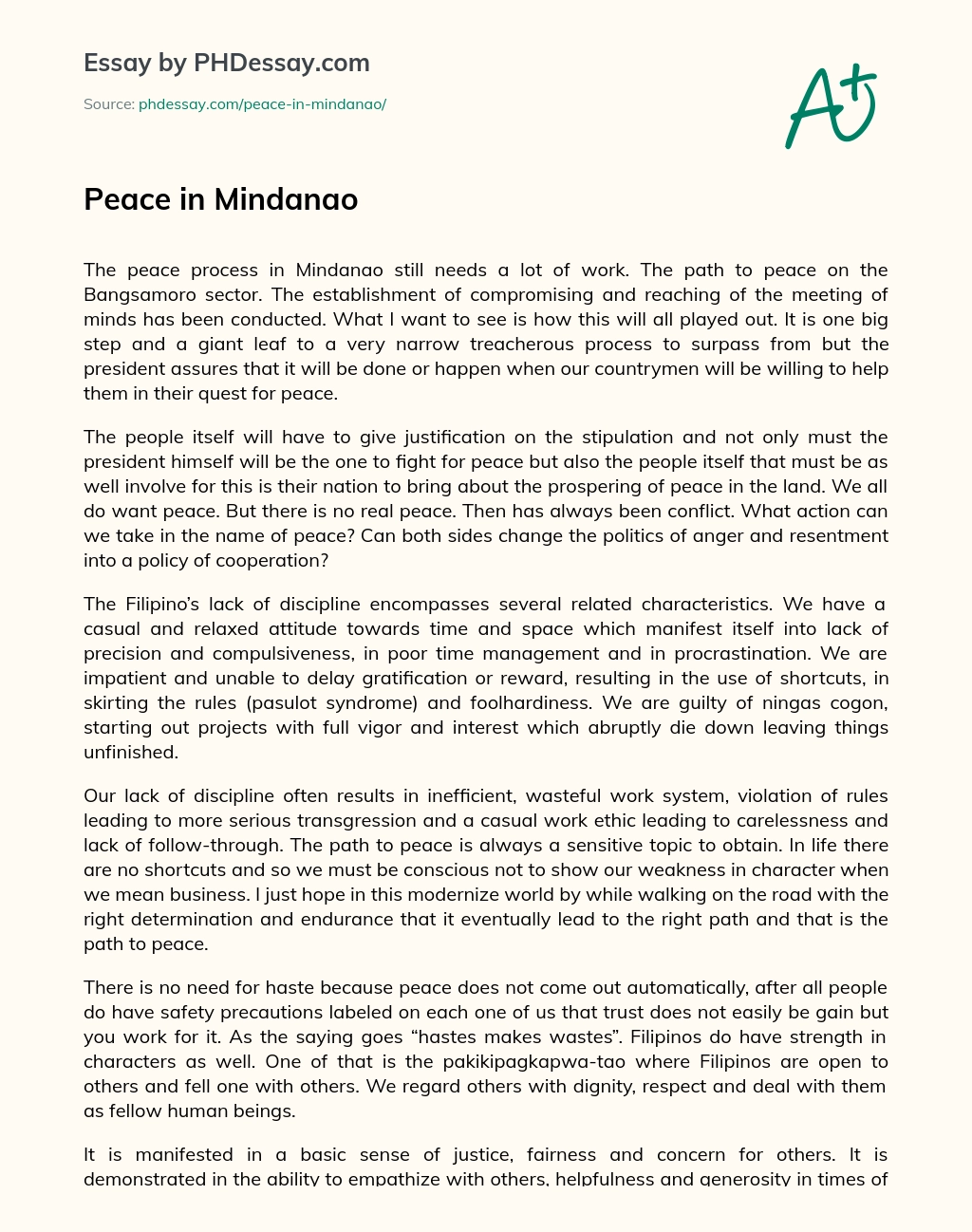 Peace in Mindanao essay