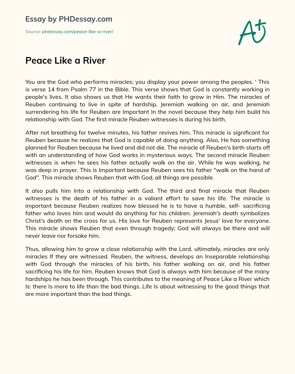 Peace Like a River essay