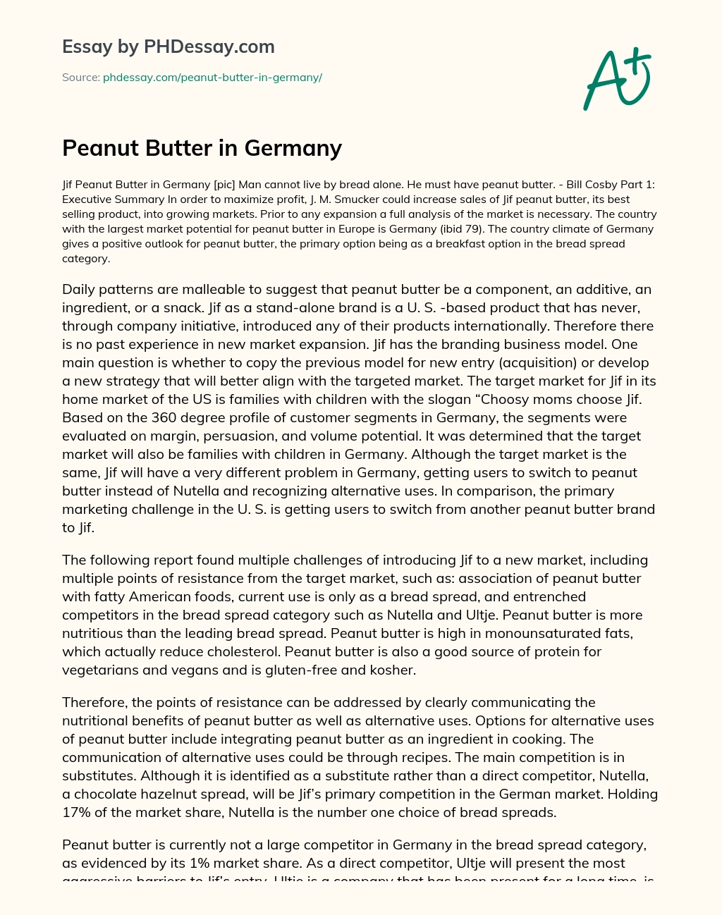Peanut Butter in Germany essay