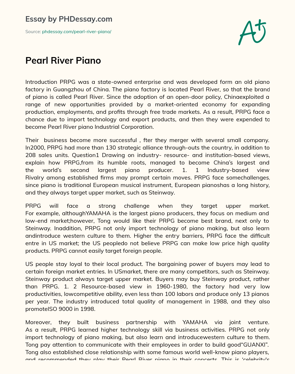 Pearl River Piano essay