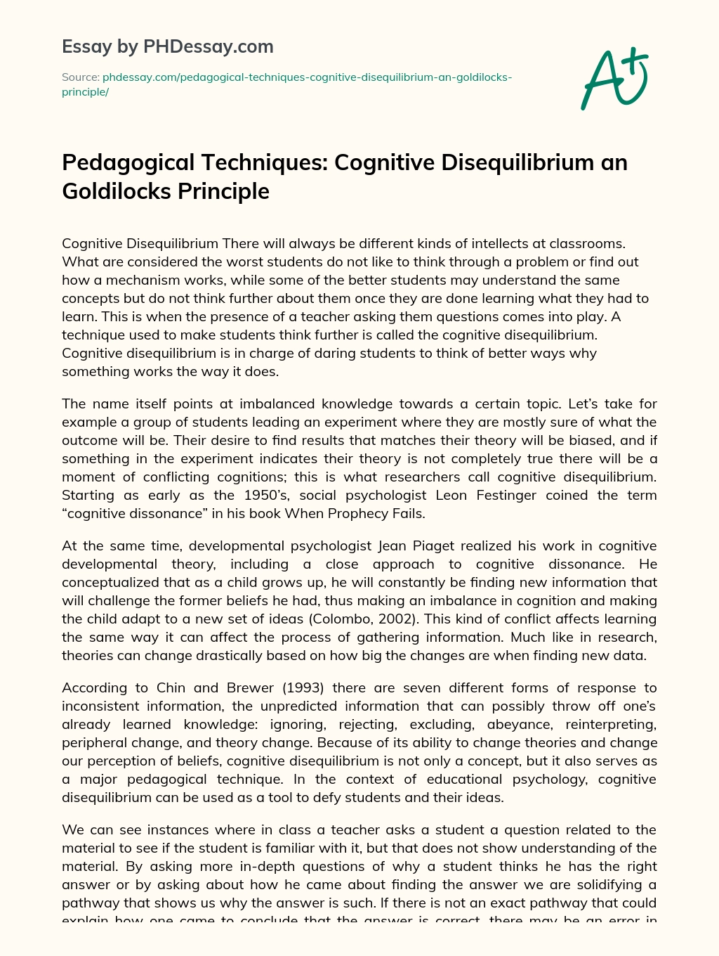 Cognitive Disequilibrium an Goldilocks Principle essay