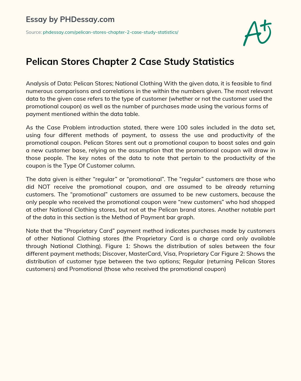 Pelican Stores Chapter 2 Case Study Statistics essay