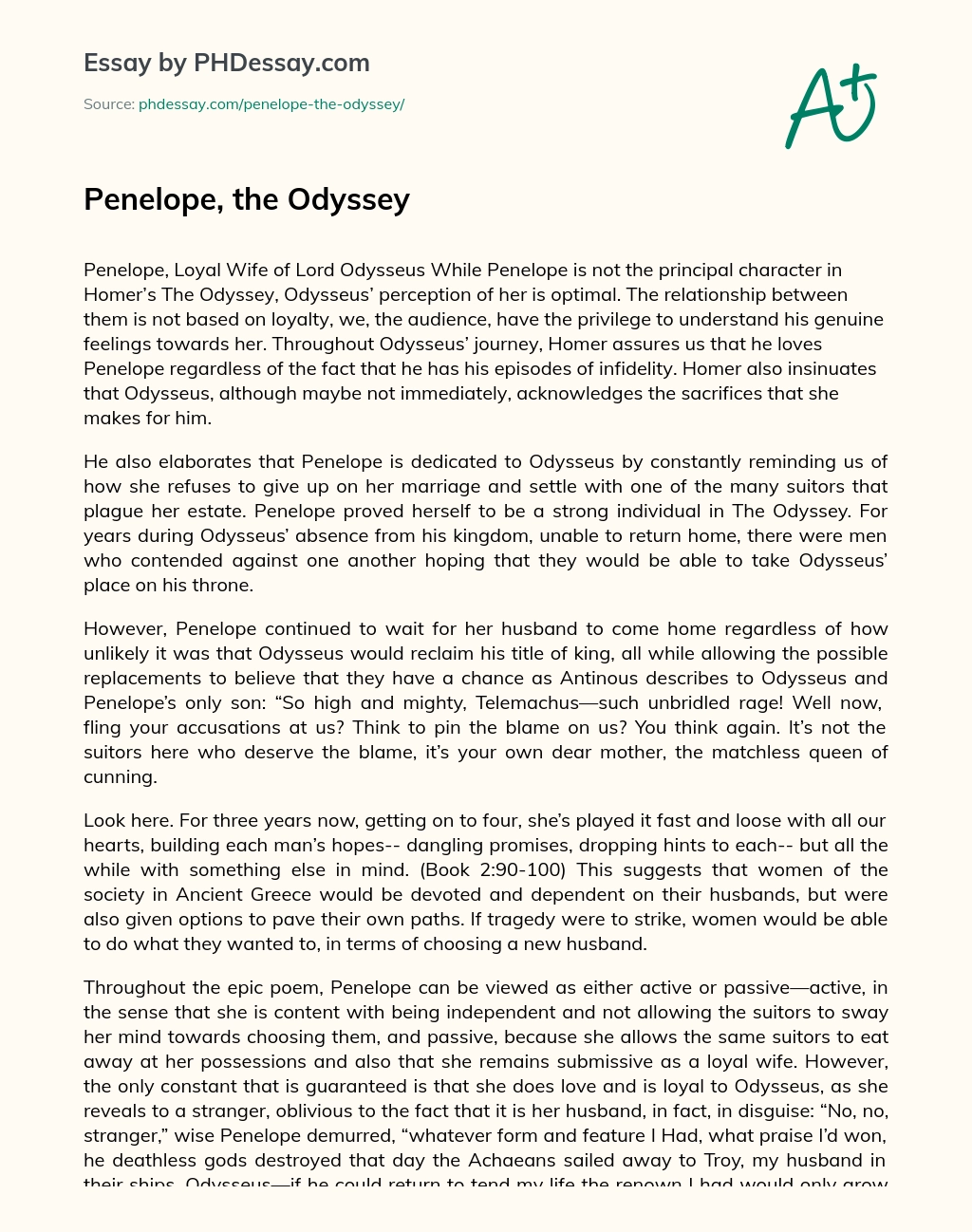 Penelope, the Odyssey essay