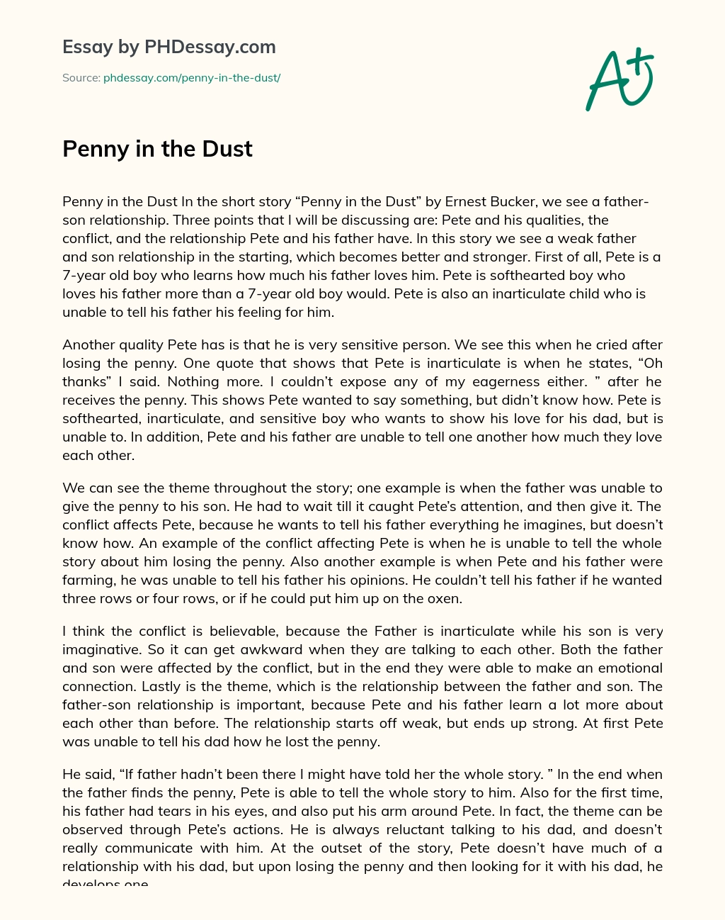 Penny in the Dust essay