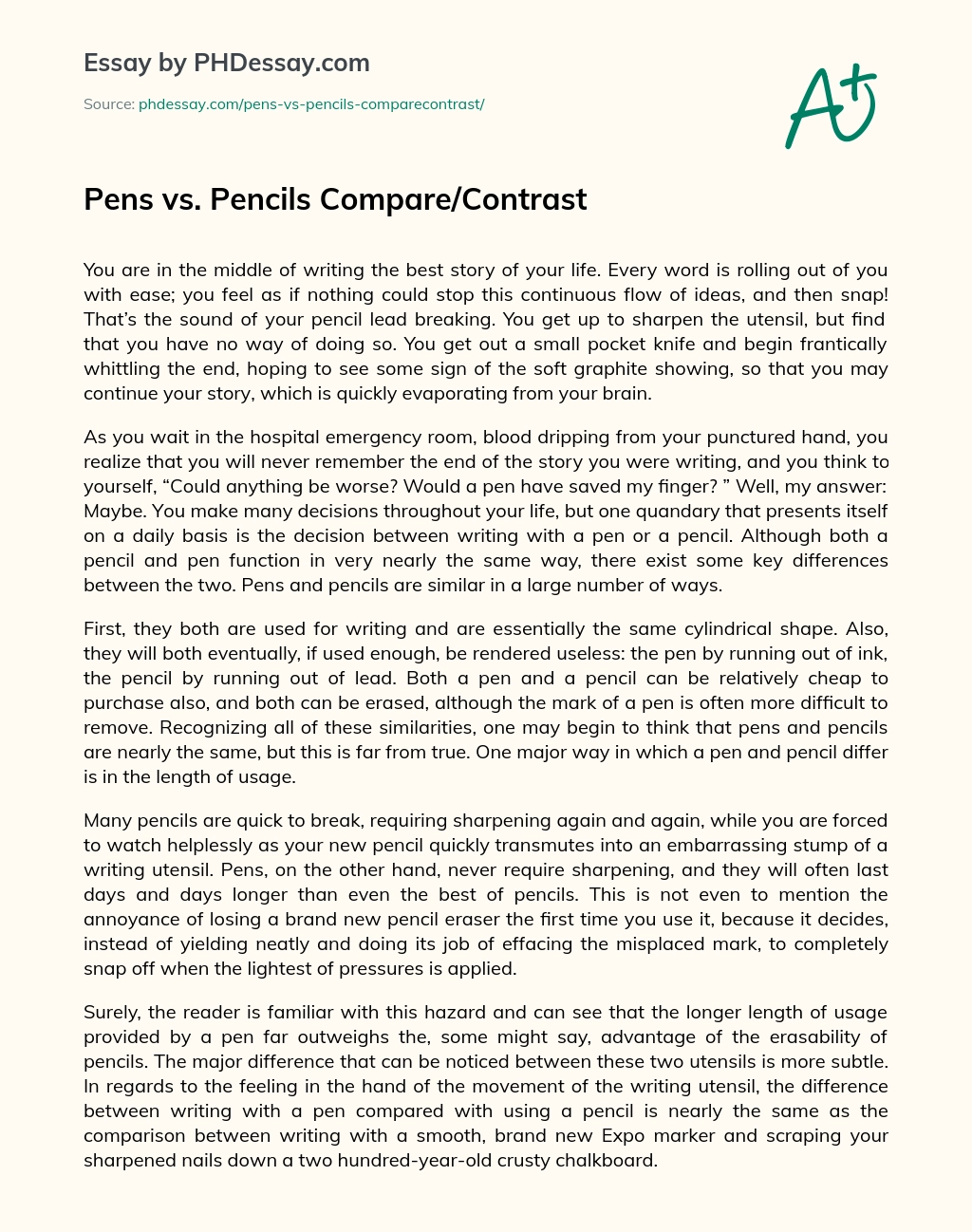 Pens vs. Pencils Compare/Contrast essay