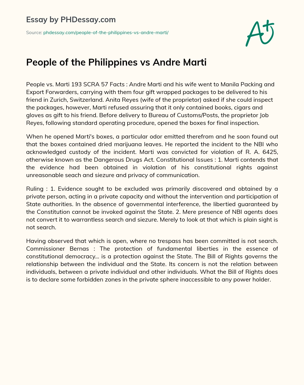 People of the Philippines vs Andre Marti essay