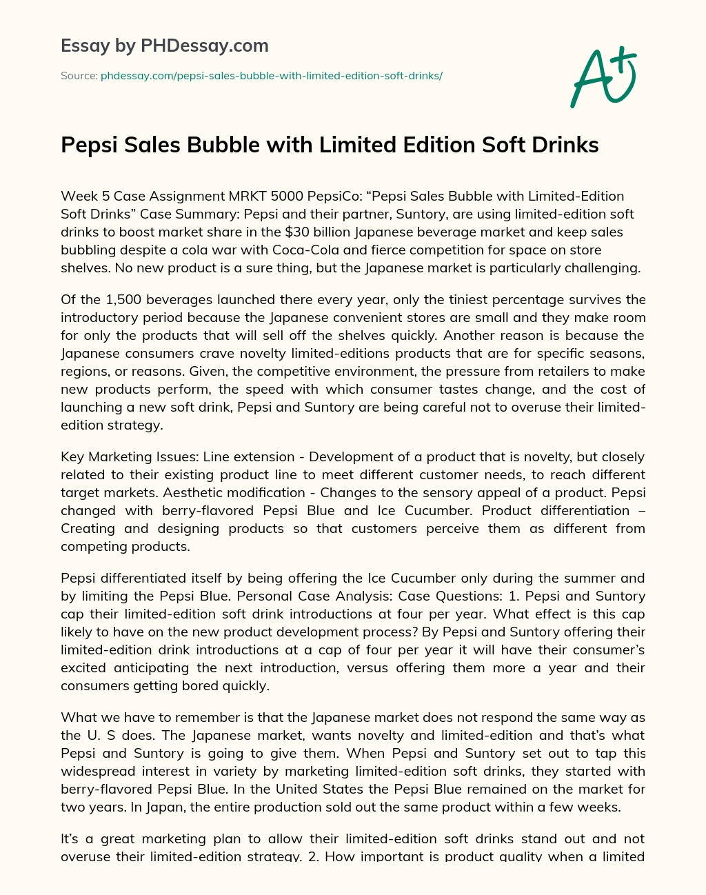 Pepsi Sales Bubble with Limited Edition Soft Drinks essay