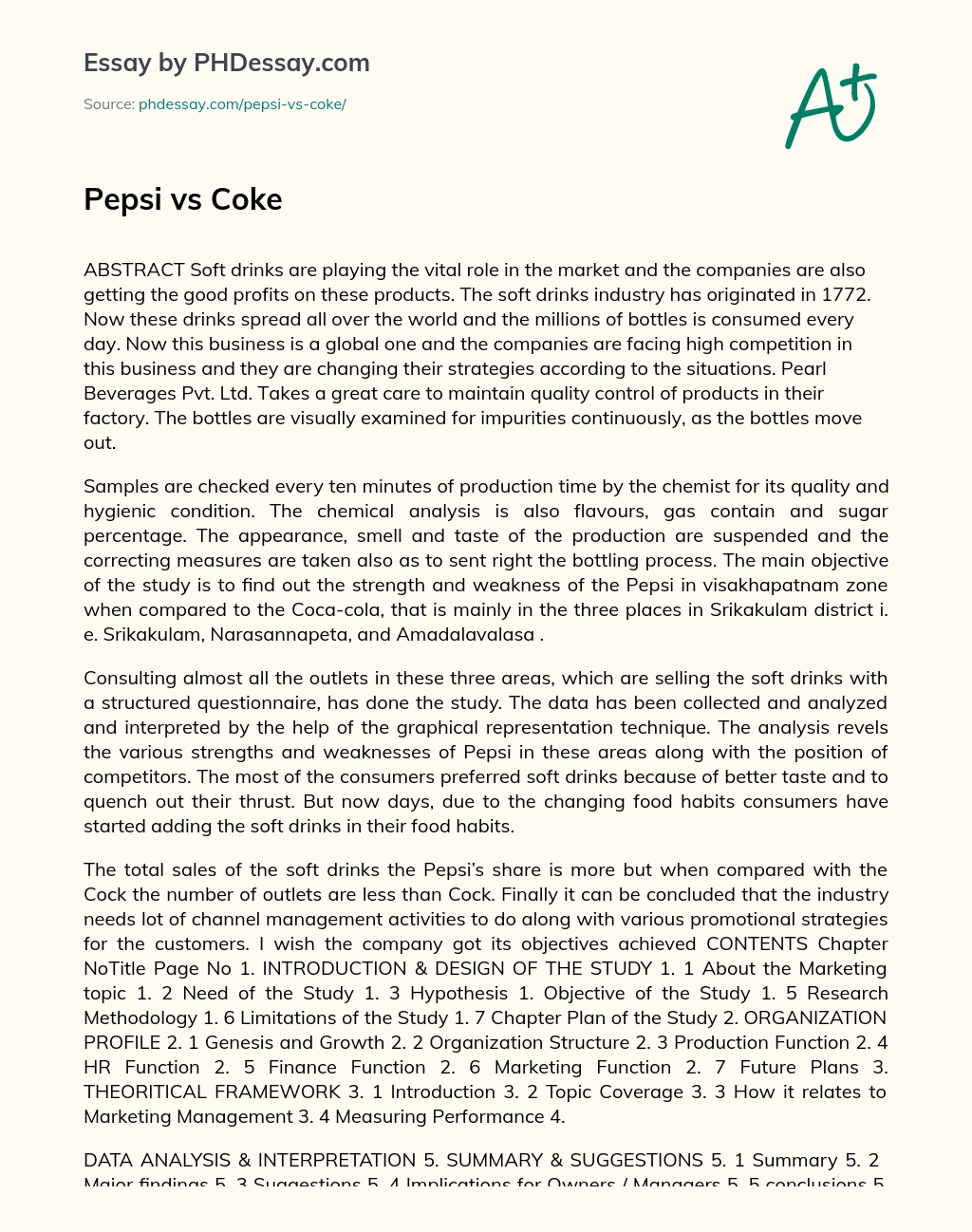 Pepsi vs Coke essay