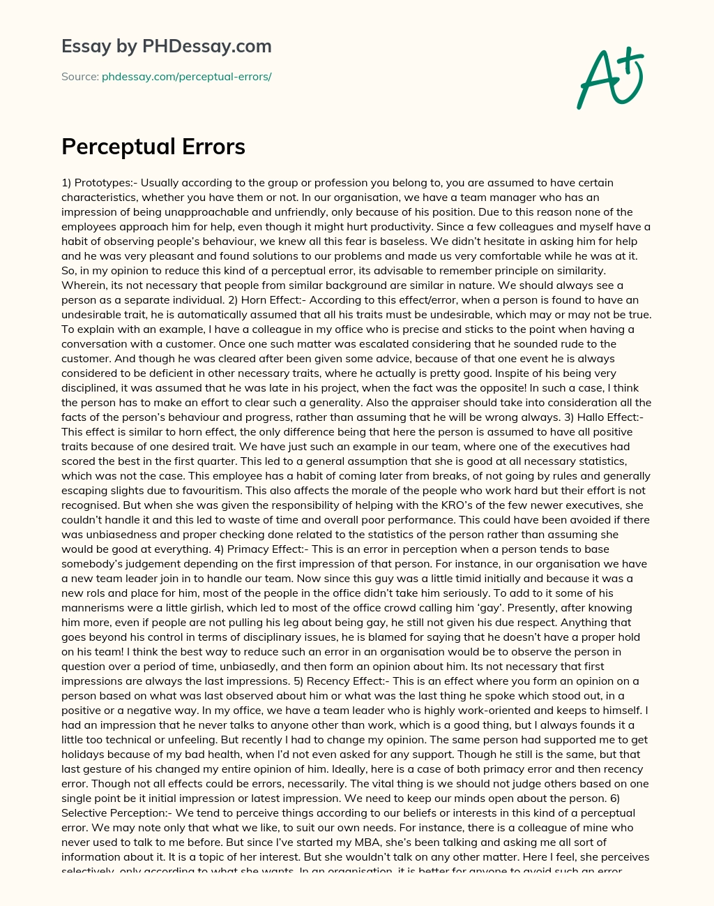 Perceptual Errors Effects essay