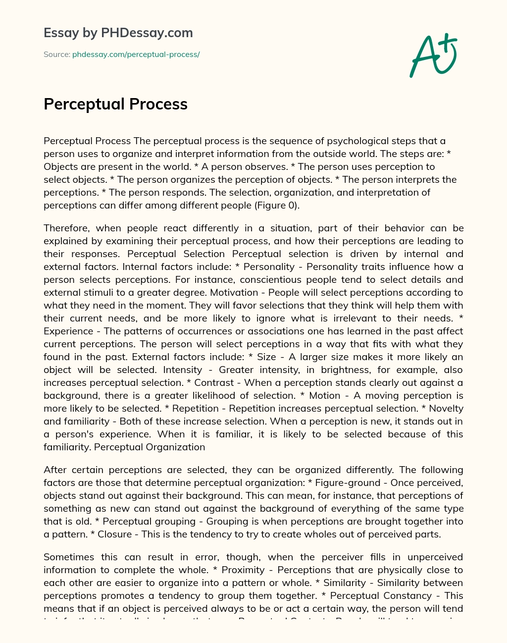 Perceptual Process and Selection essay