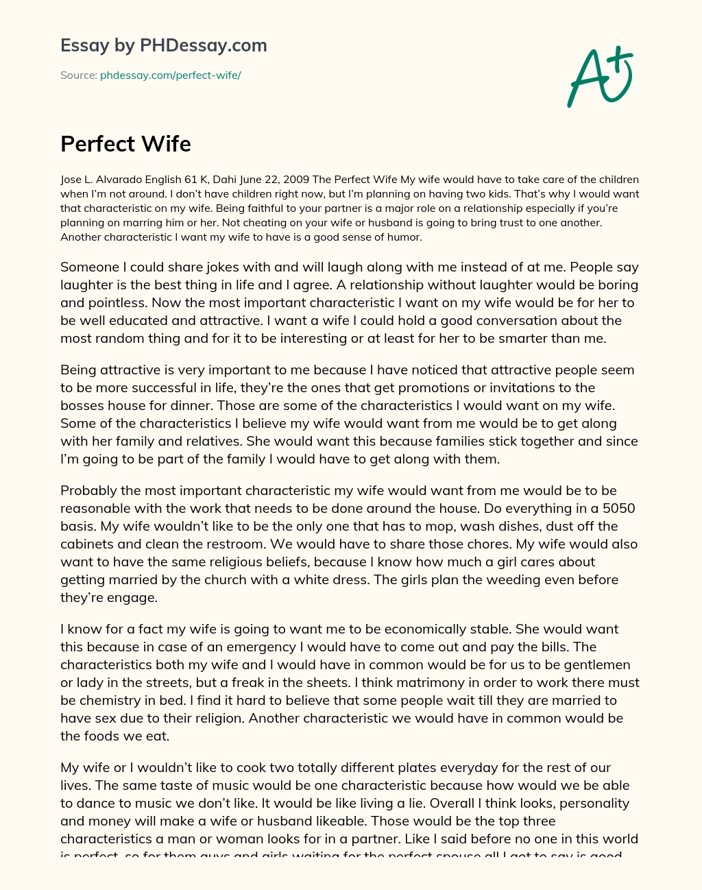 Perfect Wife essay