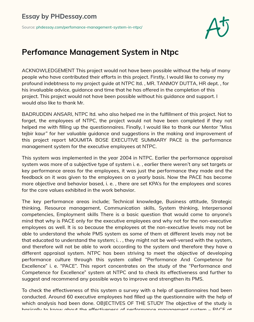 Perfomance Management System in Ntpc essay