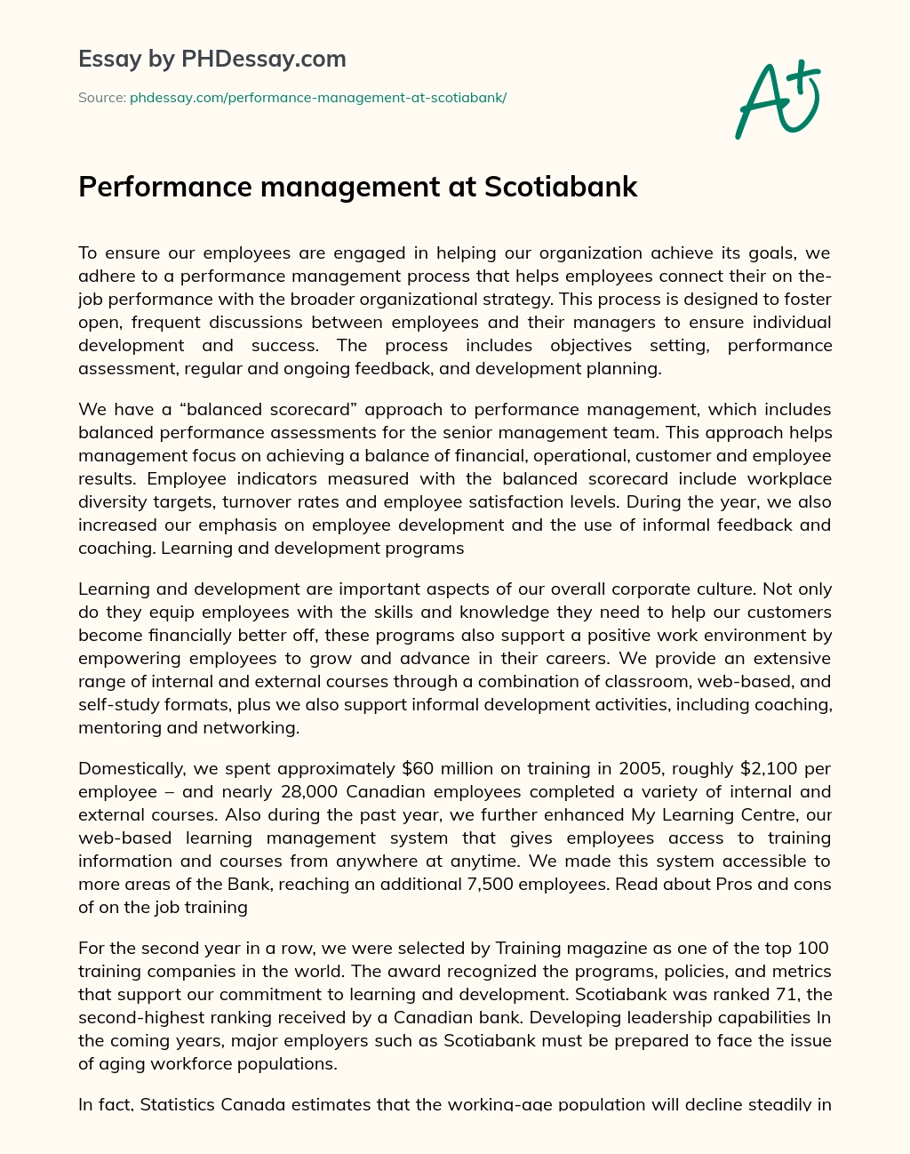 Performance management at Scotiabank essay