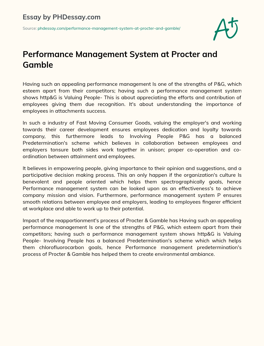 Performance Management System at Procter and Gamble essay