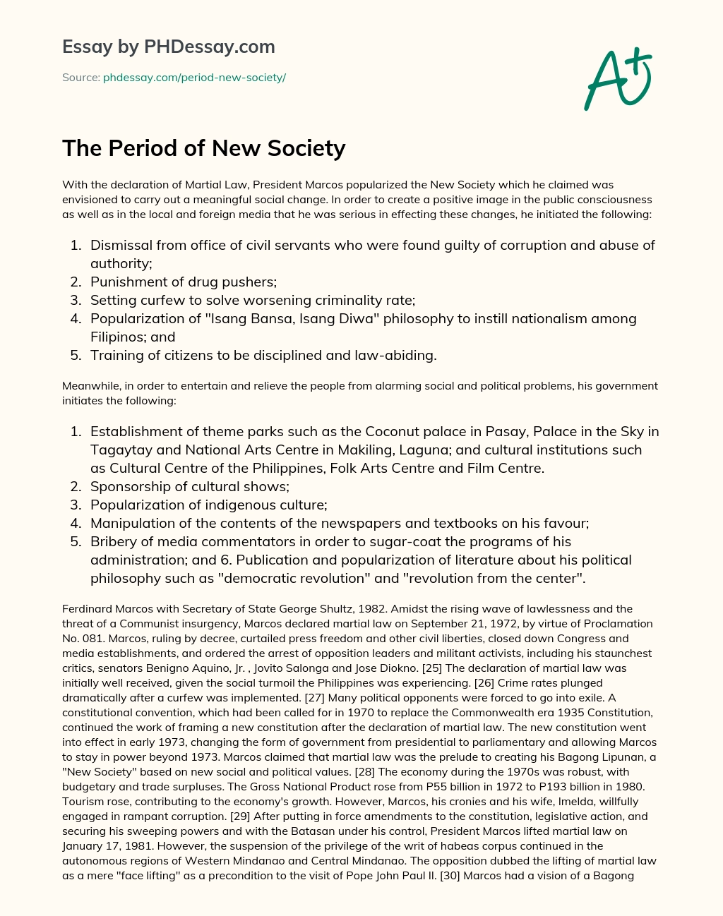 The Period of New Society essay
