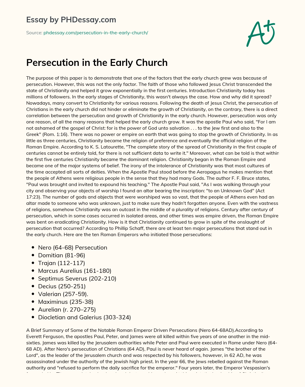 Persecution in the Early Church essay