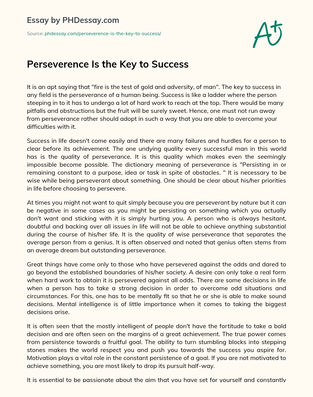 Perseverence Is the Key to Success essay