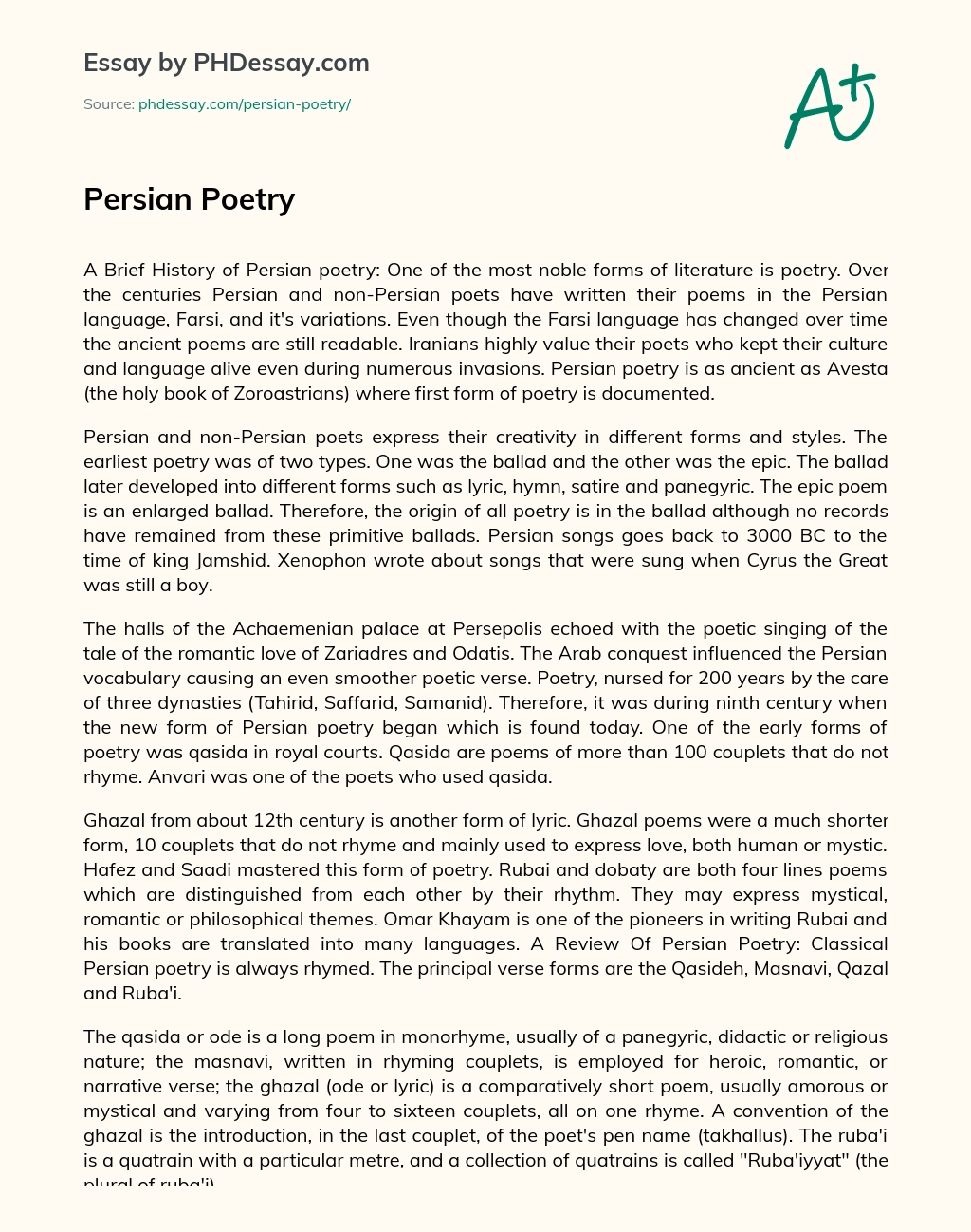 Persian Poetry essay