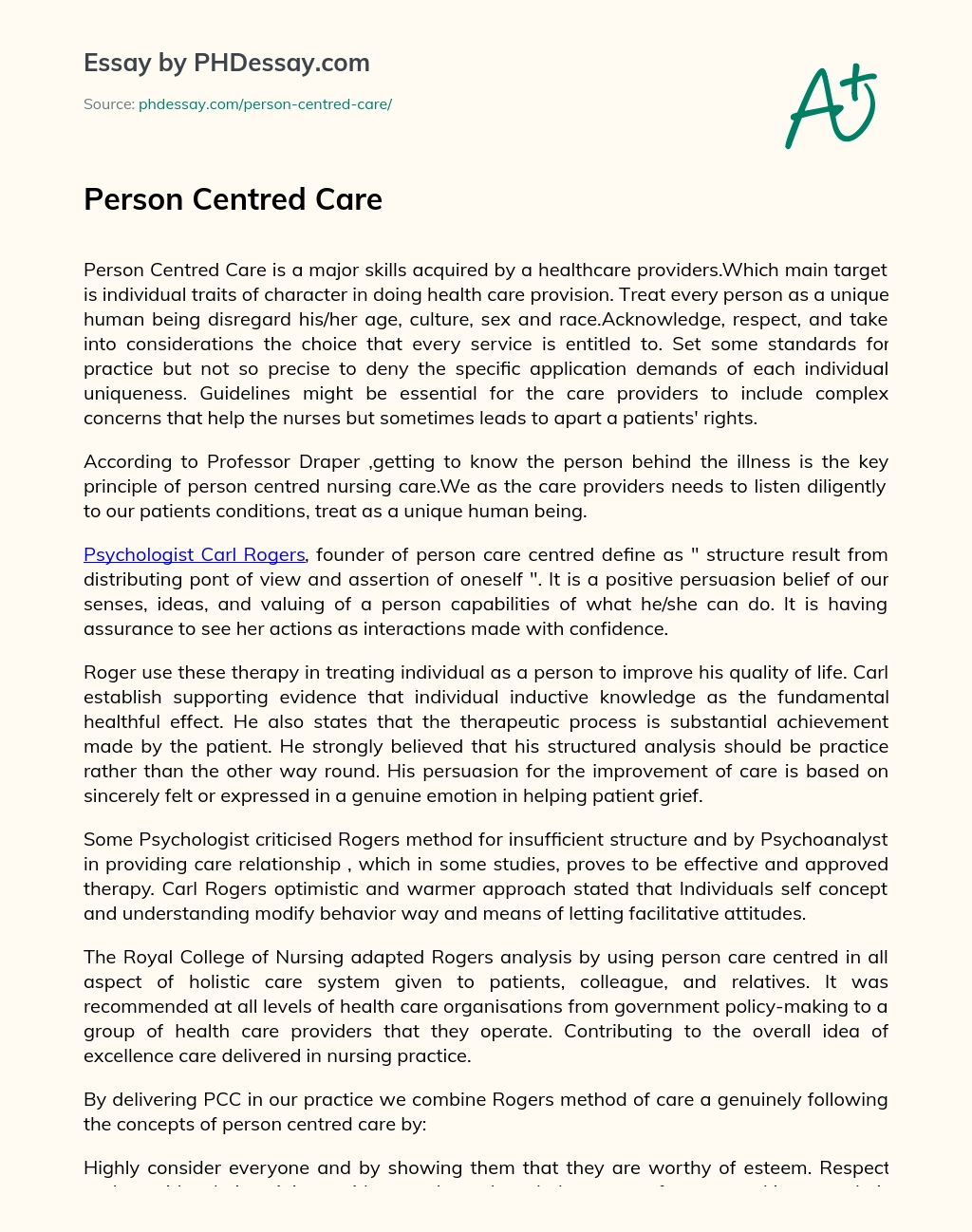 essay about person centred care