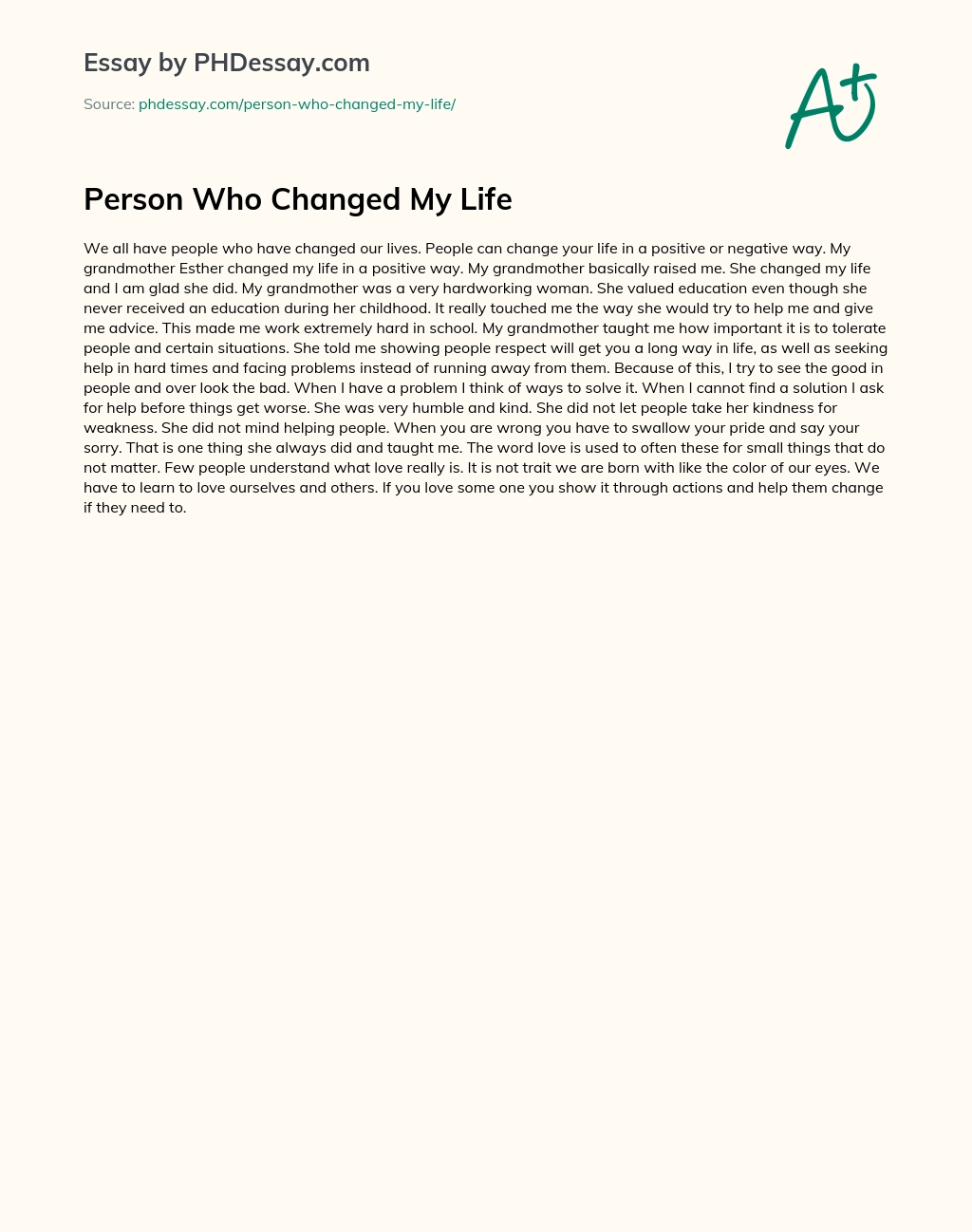 Person Who Changed My Life essay