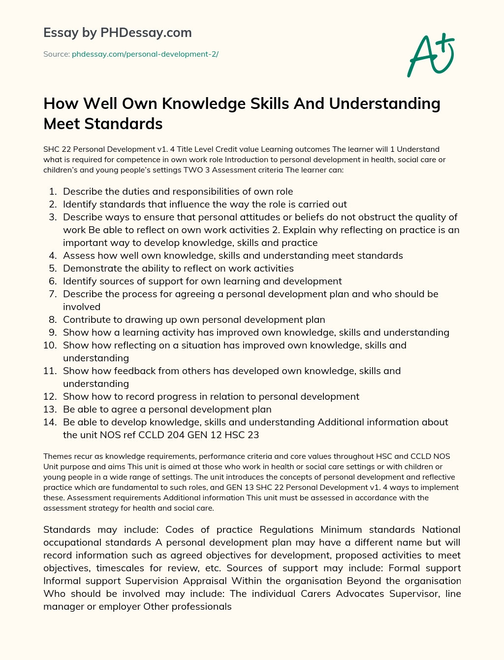 How Well Own Knowledge Skills And Understanding Meet Standards essay