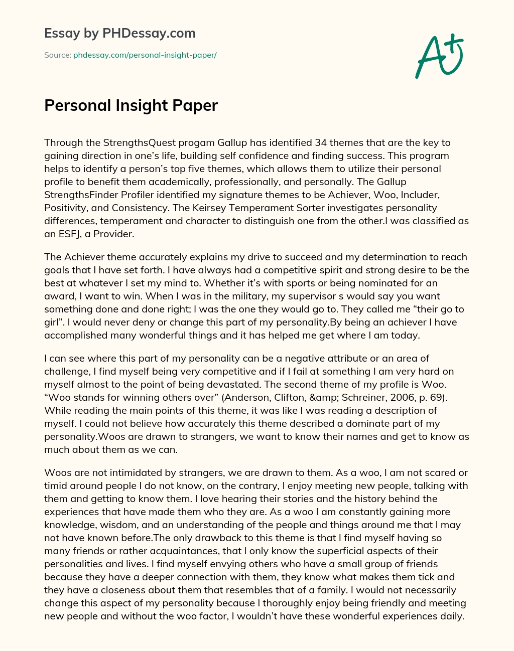 Personal Insight Paper