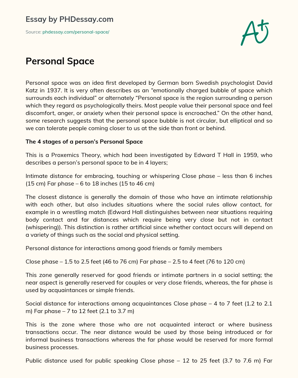 Personal Space essay