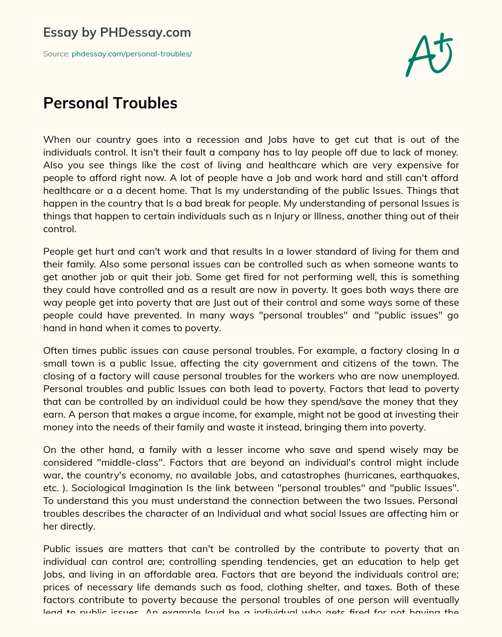 Personal Troubles essay