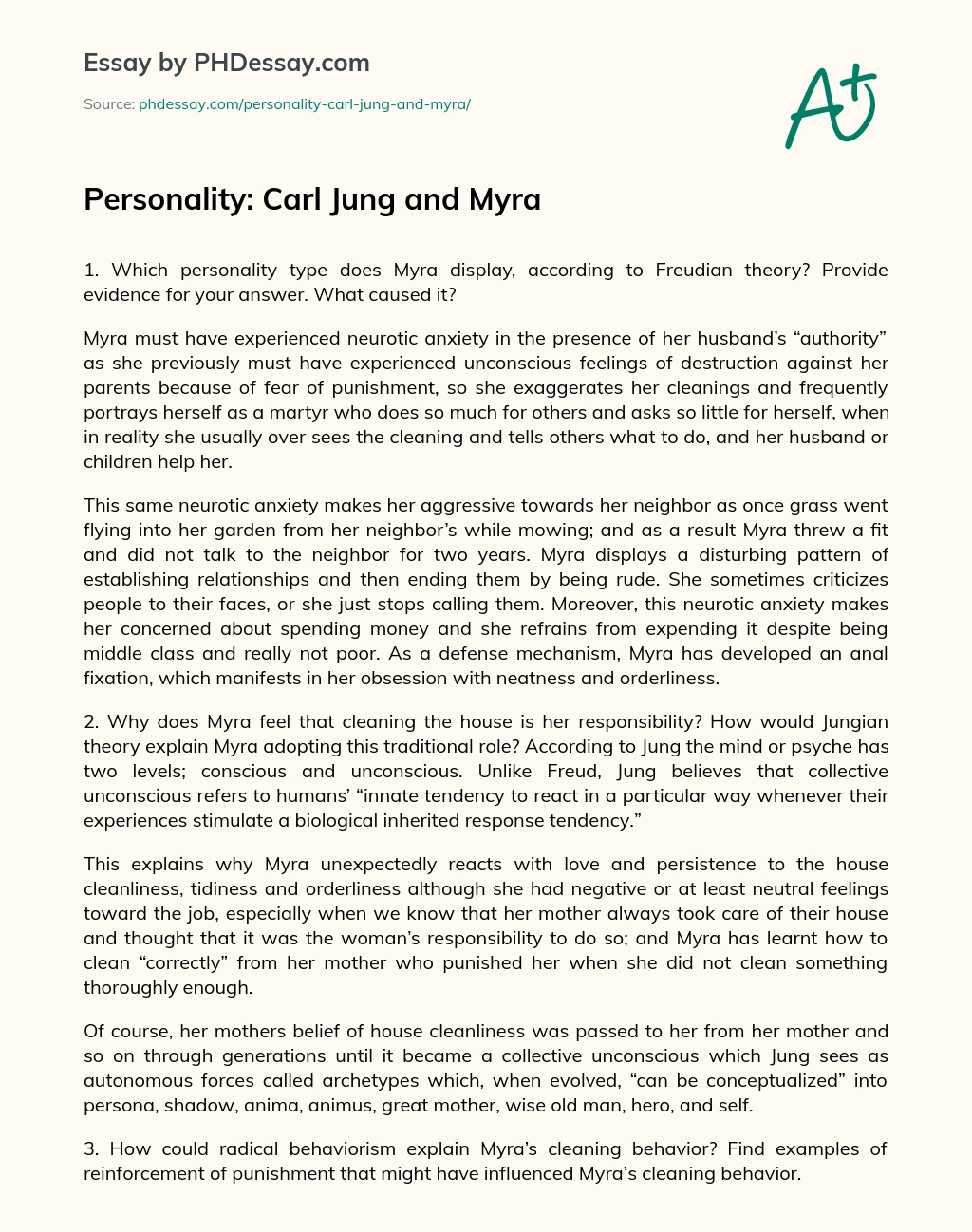 Personality: Carl Jung and Myra essay