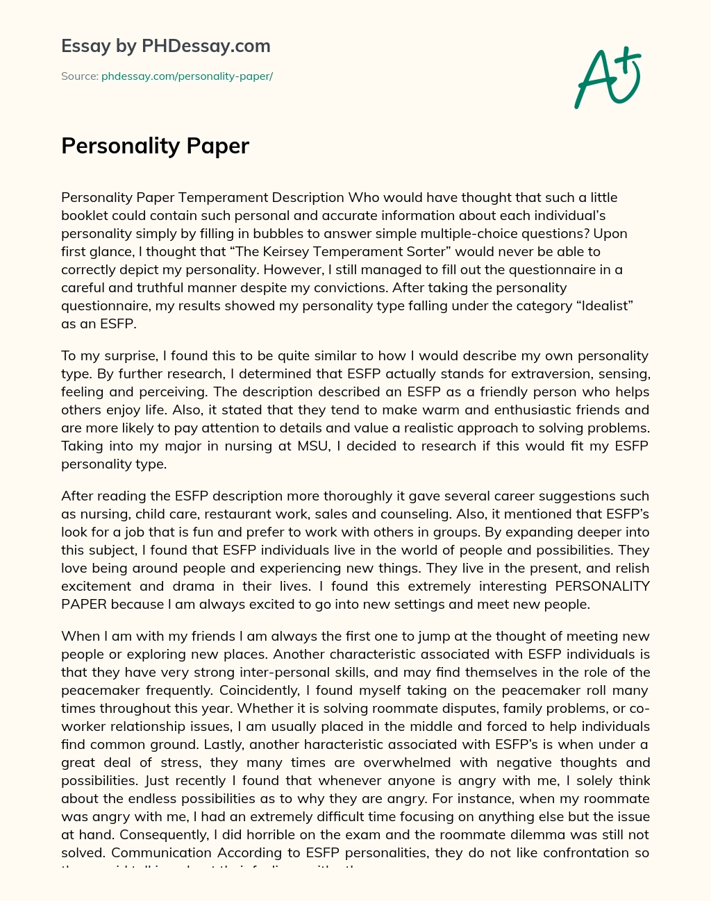 Personality Paper essay